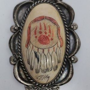 Signed Native American Scrimshaw Pendant